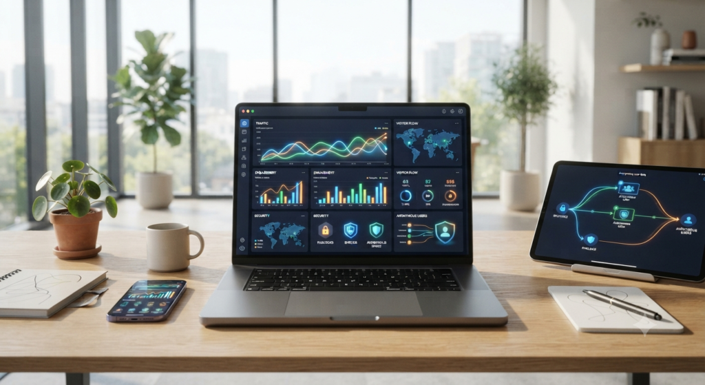 Website analytics dashboard displaying anonymous visitor statistics, browser information, and device data for privacy-focused analytics.