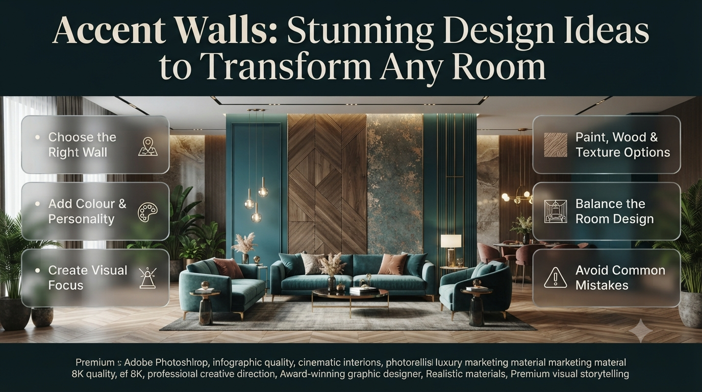 Modern accent wall design ideas featuring stylish colours, textures, and décor concepts to transform living rooms, bedrooms, and home interiors.