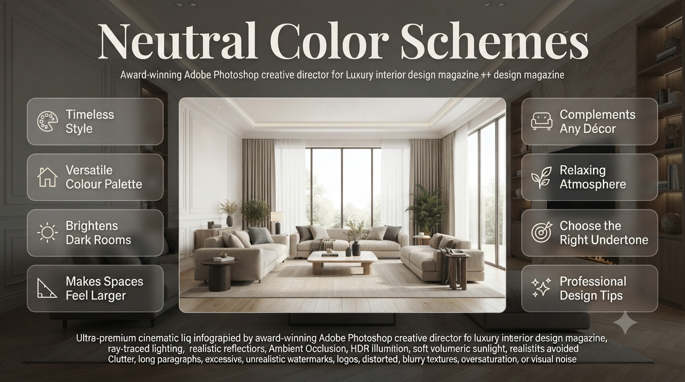 A modern interior showcasing warm white, greige, beige, taupe, and soft grey neutral colour schemes with elegant furniture, natural lighting, and minimalist décor for a timeless home design.Neutral Color Schemes: Timeless Home Design & Paint Guide