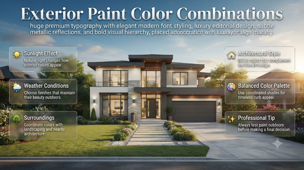 Modern home exterior featuring professionally selected paint colors that complement sunlight, landscaping, and architectural design.