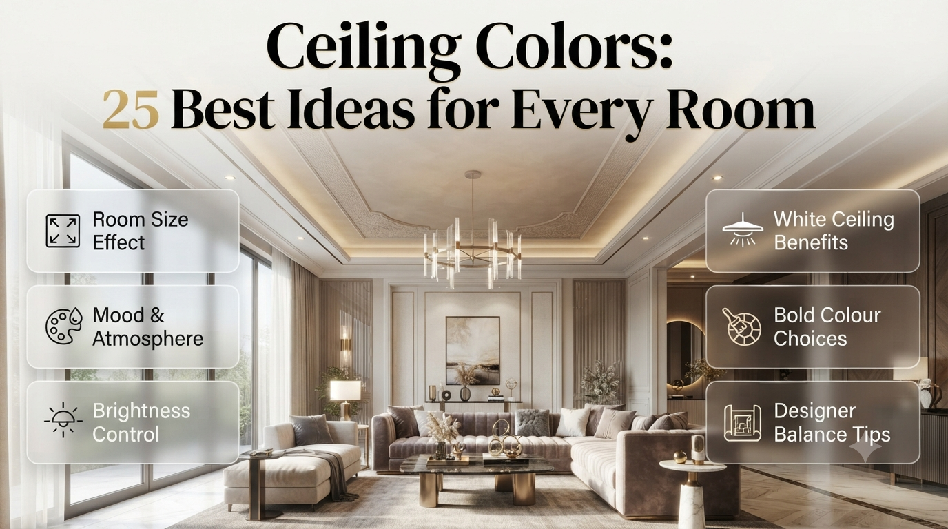 Modern ceiling colors guide showing stylish paint ideas, room transformation concepts, and interior design tips for elegant home spaces Ceiling Colors Guide: Best Paint Ideas for Stylish Rooms