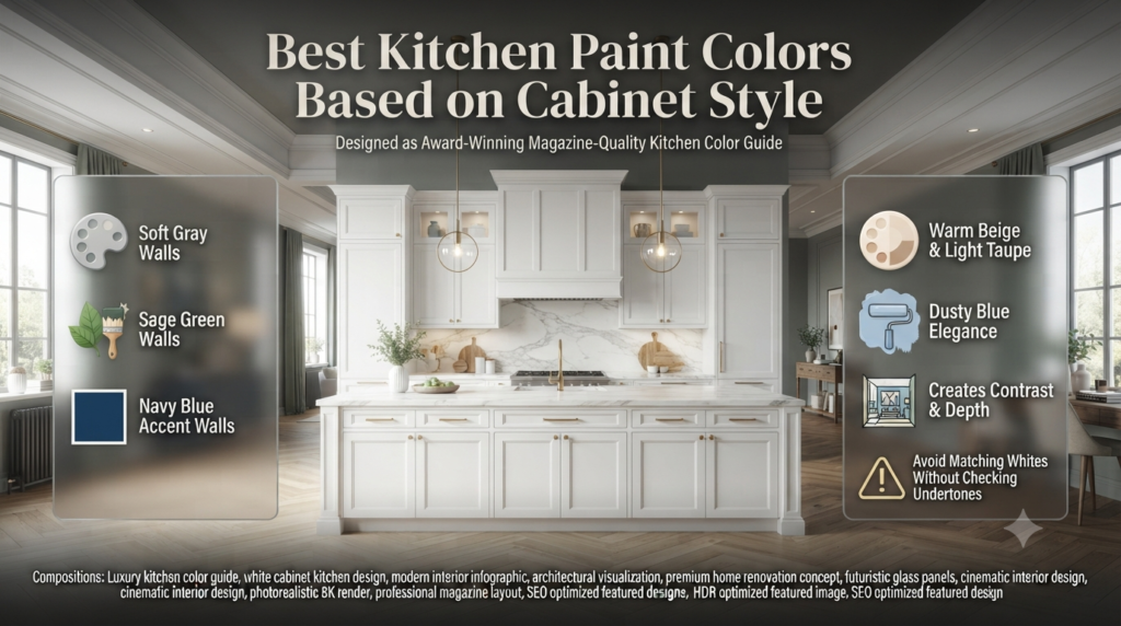 Kitchen paint colors matched with white cabinets, modern wall shades, and stylish interior combinations for elegant home design