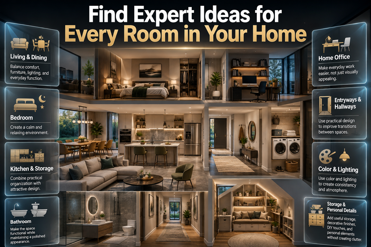 Expert home design ideas for living rooms, bedrooms, kitchens, bathrooms, offices, entryways, and other spaces throughout the home.Expert Ideas for Every Room in Your Home Design Guide
