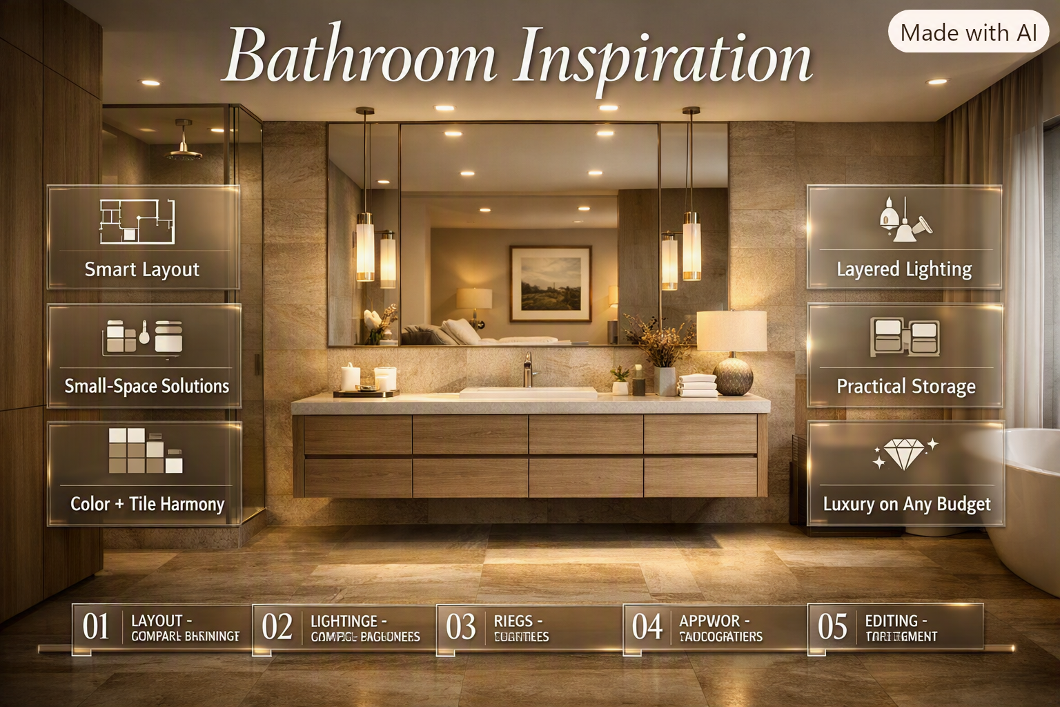 Modern bathroom inspiration featuring a stylish vanity, elegant tiles, layered lighting, smart storage, and luxury design details. Bathroom Inspiration: Modern Ideas for a Stylish, Functional Space
