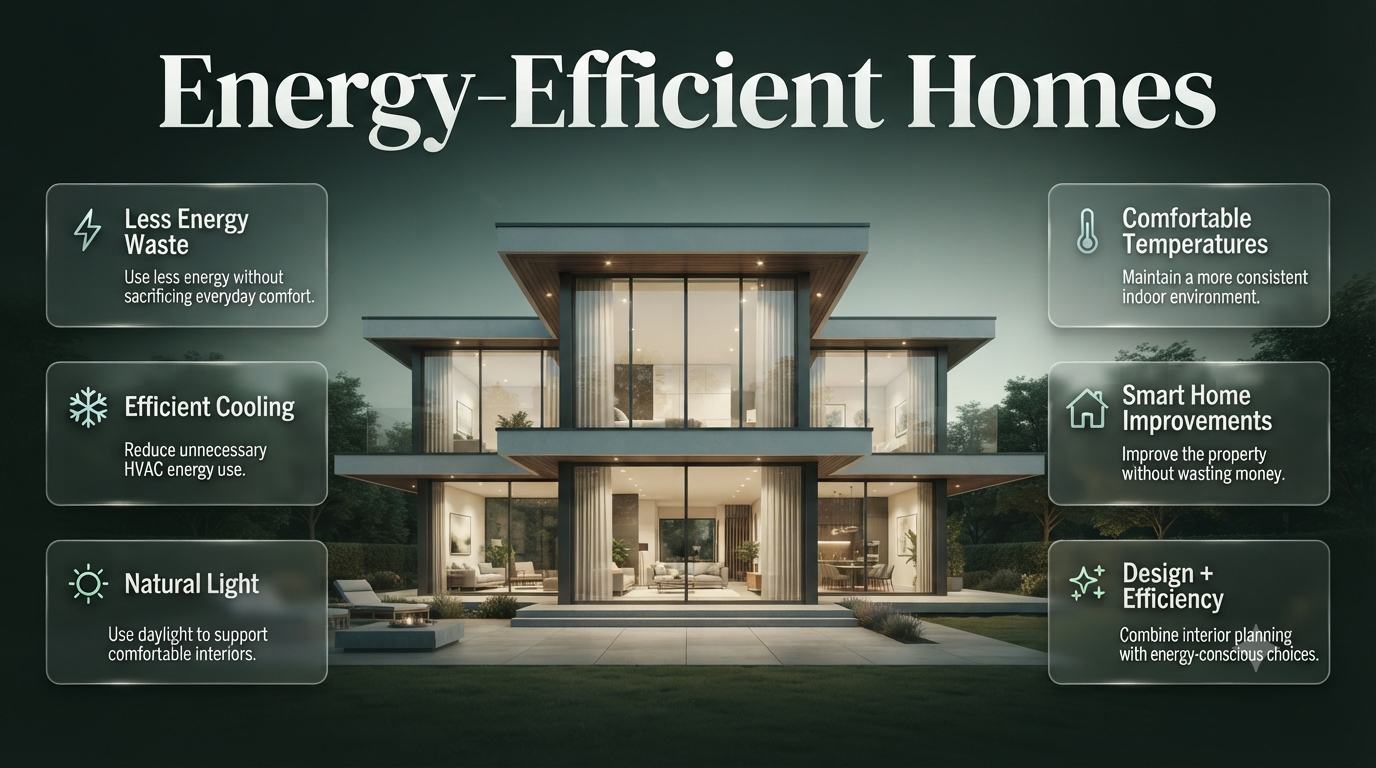 Energy-efficient home with smart insulation, natural light, efficient cooling, and sustainable interior design features.Energy-Efficient Homes: Smart Design for Lower Energy Use