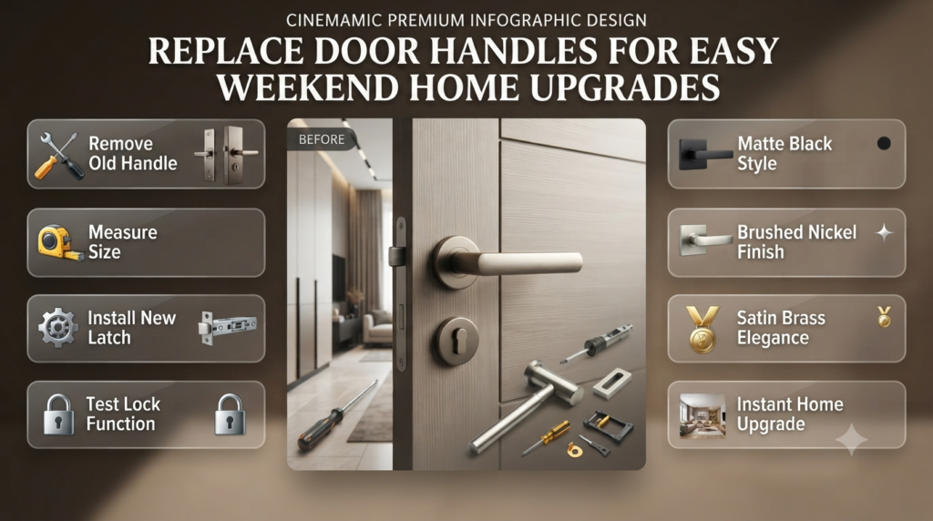 Replace old door handles with modern hardware for weekend DIY home upgrades, including stylish finishes, quick installation, and interior improvement.