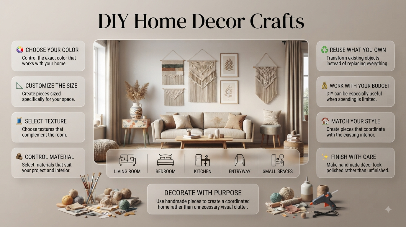 DIY home decor crafts transforming walls, vases, side tables, and forgotten corners with creative handmade details and basic materials DIY Home Decor Crafts for Stylish Personalized Interiors