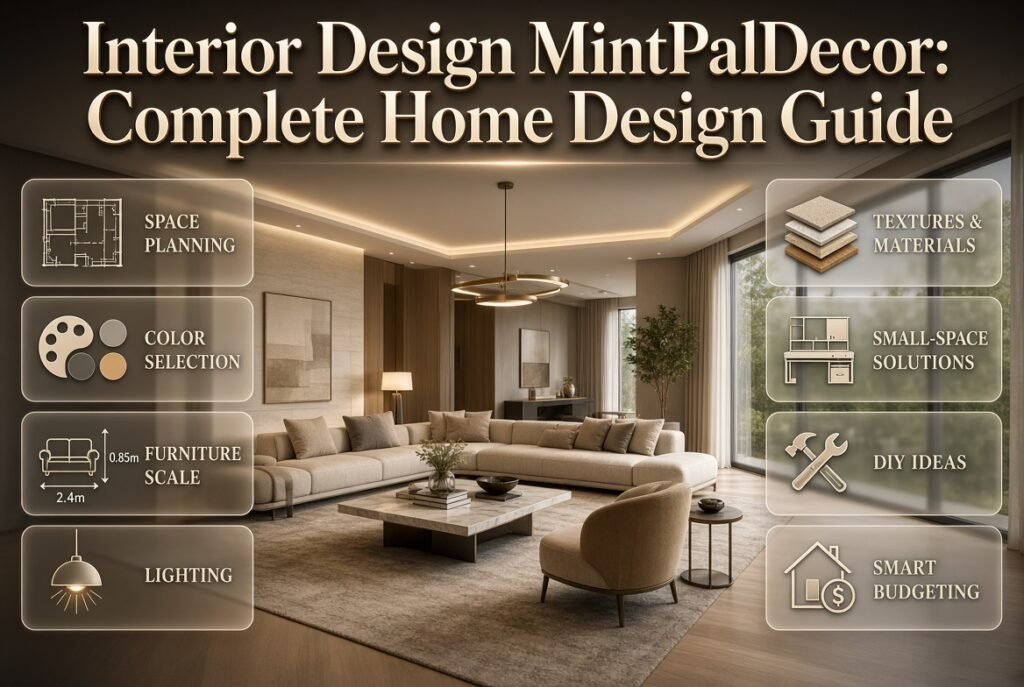 Interior Design MintPalDecor guide showing balanced furniture, colors, lighting, textures, and stylish home planning. Interior Design MintPalDecor: Complete Home Design Guide