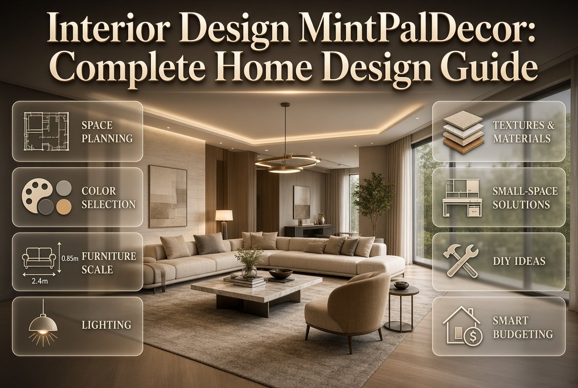 Interior Design MintPalDecor guide showing balanced furniture, colors, lighting, textures, and stylish home planning. Interior Design MintPalDecor: Complete Home Design Guide