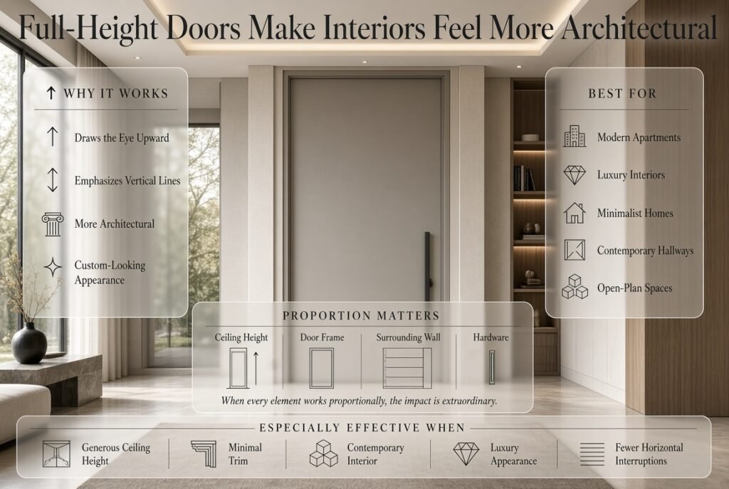Full-height interior doors create a taller, more luxurious architectural look with minimal trim and clean contemporary proportions