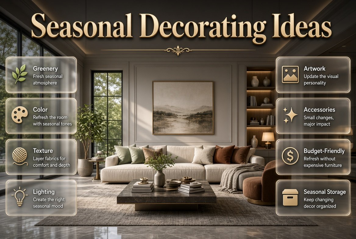Seasonal decorating ideas showing a stylish home refreshed with spring, summer, fall, and winter-inspired decor Seasonal Decorating Ideas for a Beautiful Year-Round Home