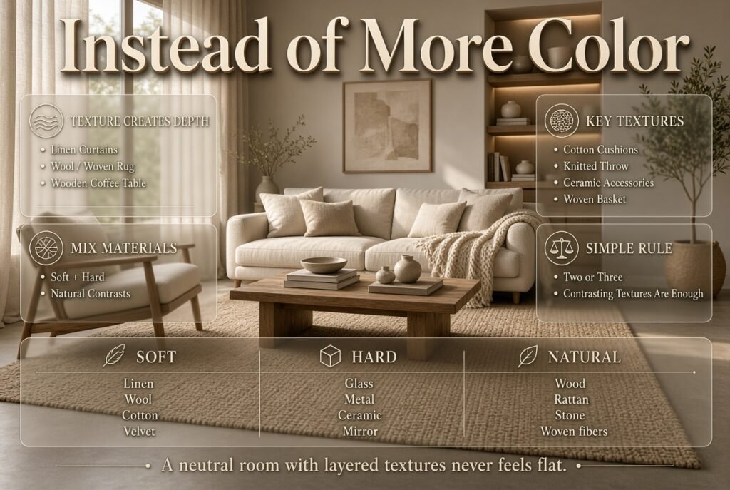 Room refresh ideas showing layout changes, decluttering, lighting, texture, color, and decor updates for a polished home interior