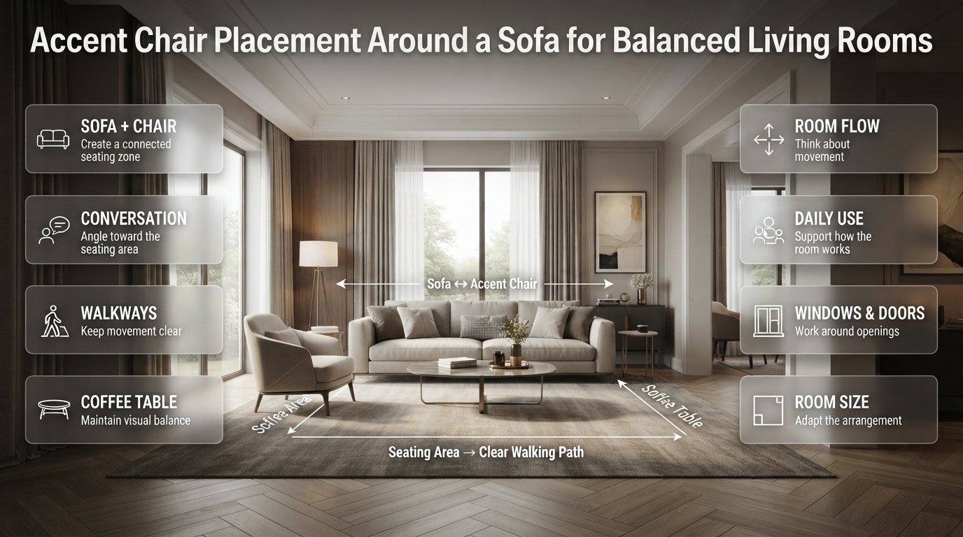 Accent Chair Placement Around a Sofa