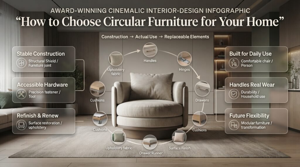 A practical guide to choosing circular furniture based on durable construction, replaceable parts, comfort, and everyday use.